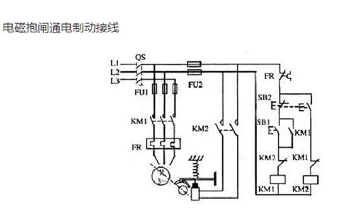 電磁抱閘通電制動式的接線圖 電磁抱閘通電制動式的接線圖